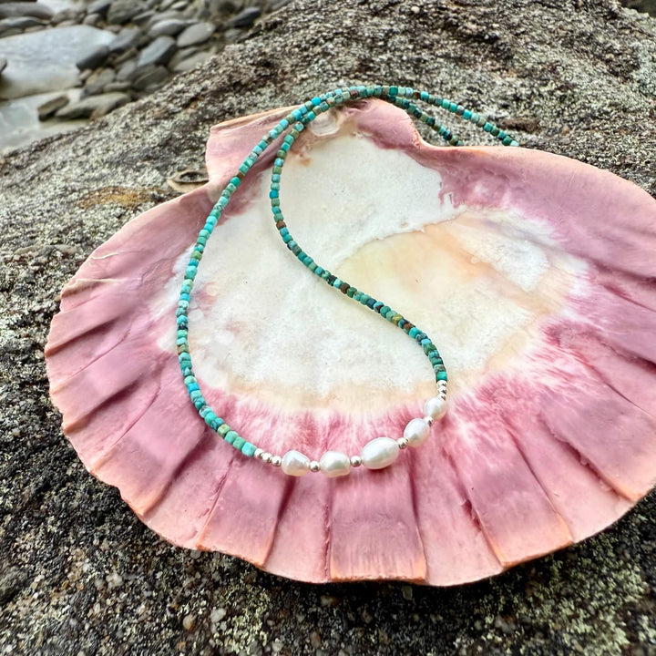 Turquoise and Pearl One Of A Kind Necklace