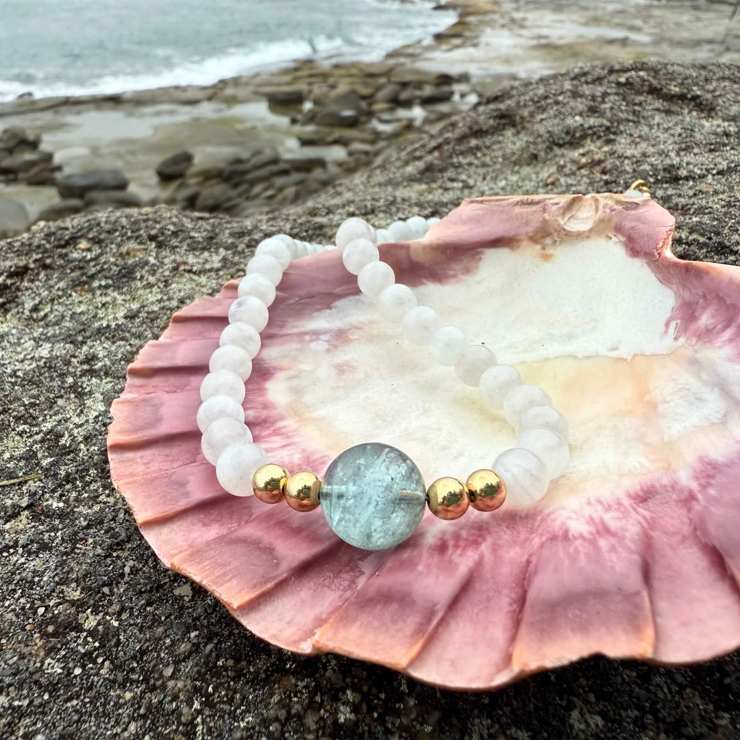 Lemurian Dreaming Aquamarine & Moonstone Gold Necklace