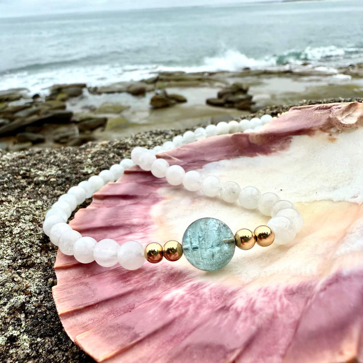 Lemurian Dreaming Aquamarine & Moonstone Gold Necklace