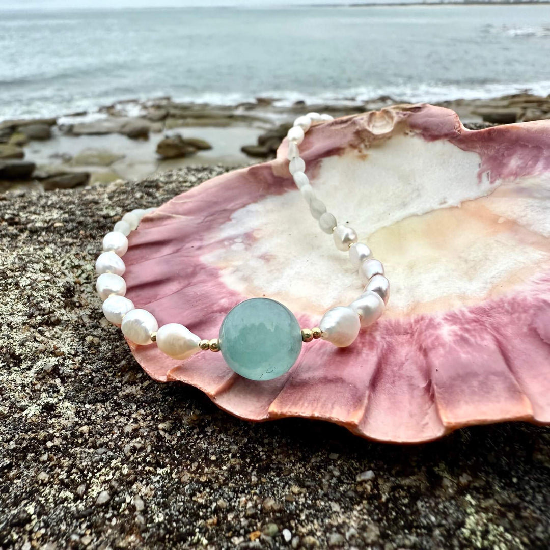 Lemurian Dreaming Aquamarine, Moonstone & Pearl Gold Necklace