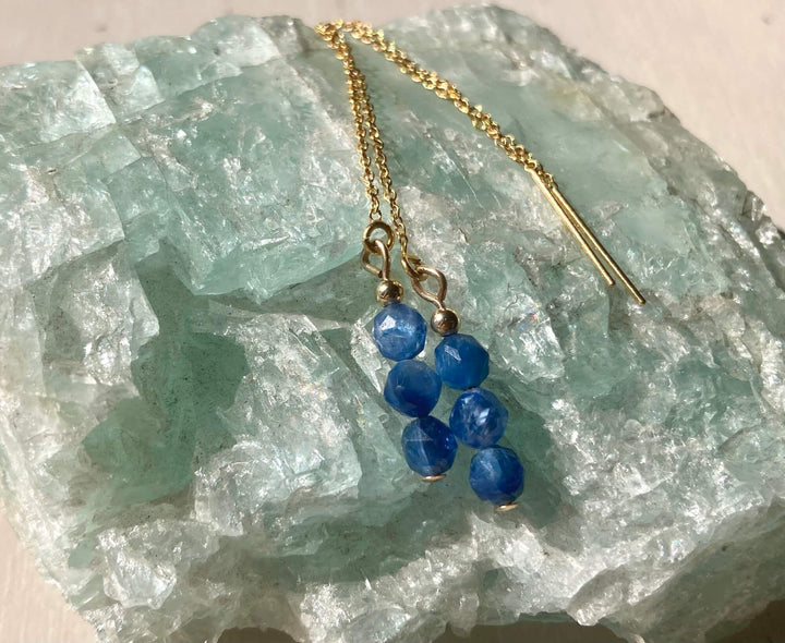 Blue Kyanite & Gold Thread Earrings