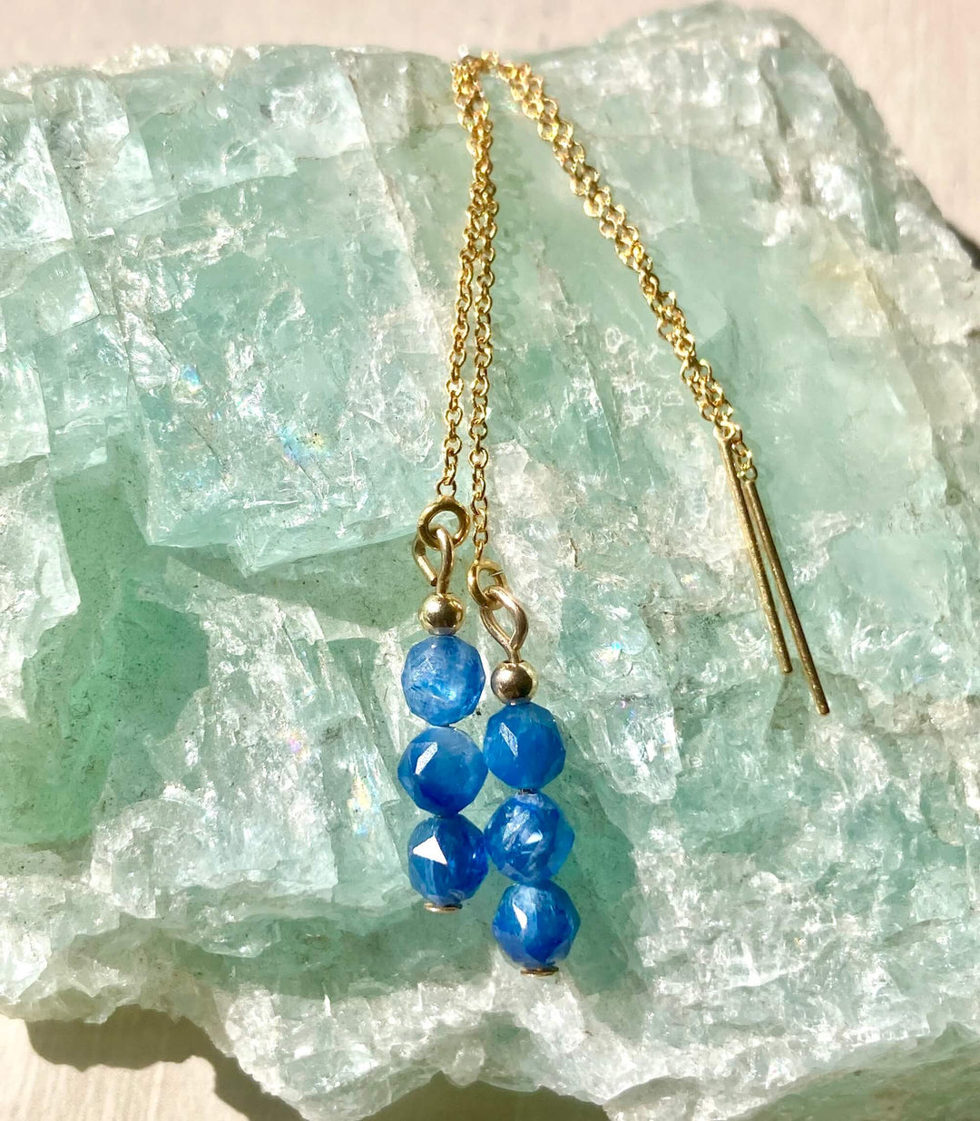 Blue Kyanite & Gold Thread Earrings