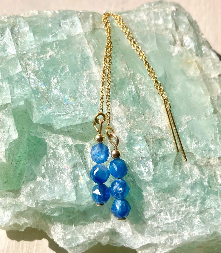 Blue Kyanite & Gold Thread Earrings