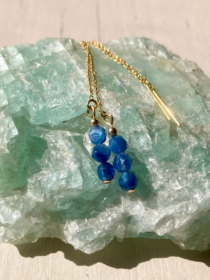 Blue Kyanite & Gold Thread Earrings