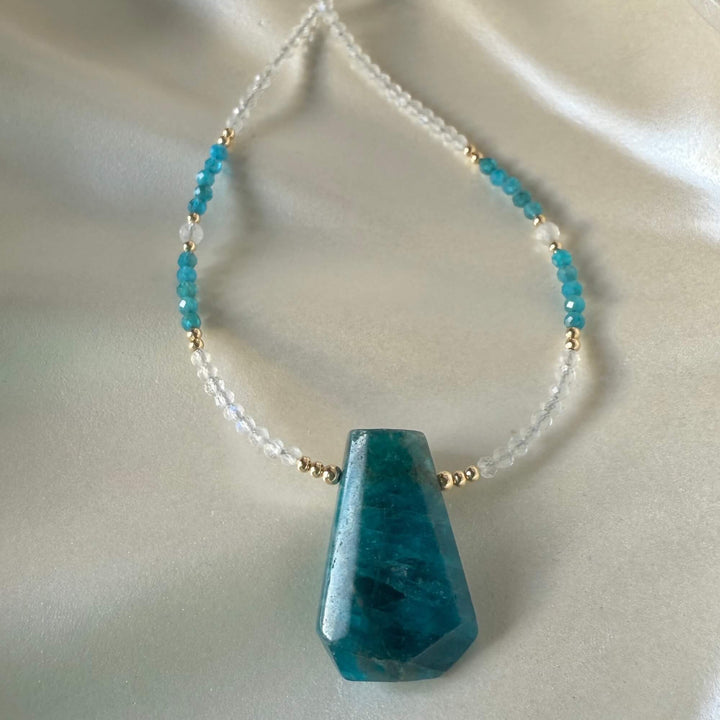 One Of A Kind Atlantis Apatite & Moonstone Gold Pendant Necklace