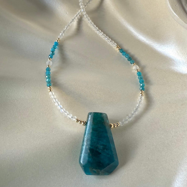One Of A Kind Atlantis Apatite & Moonstone Gold Pendant Necklace