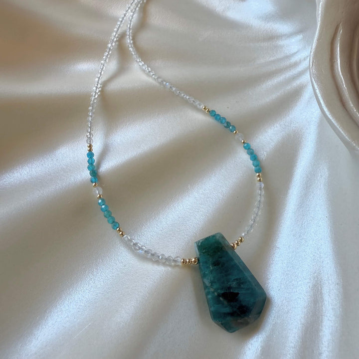 One Of A Kind Atlantis Apatite & Moonstone Gold Pendant Necklace