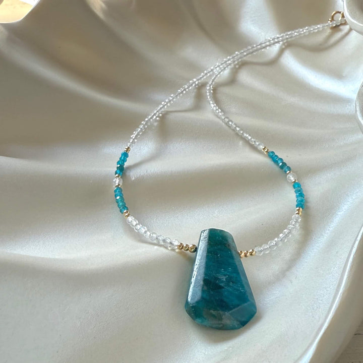 One Of A Kind Atlantis Apatite & Moonstone Gold Pendant Necklace