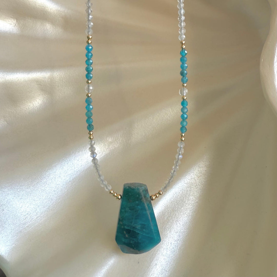 One Of A Kind Atlantis Apatite & Moonstone Gold Pendant Necklace
