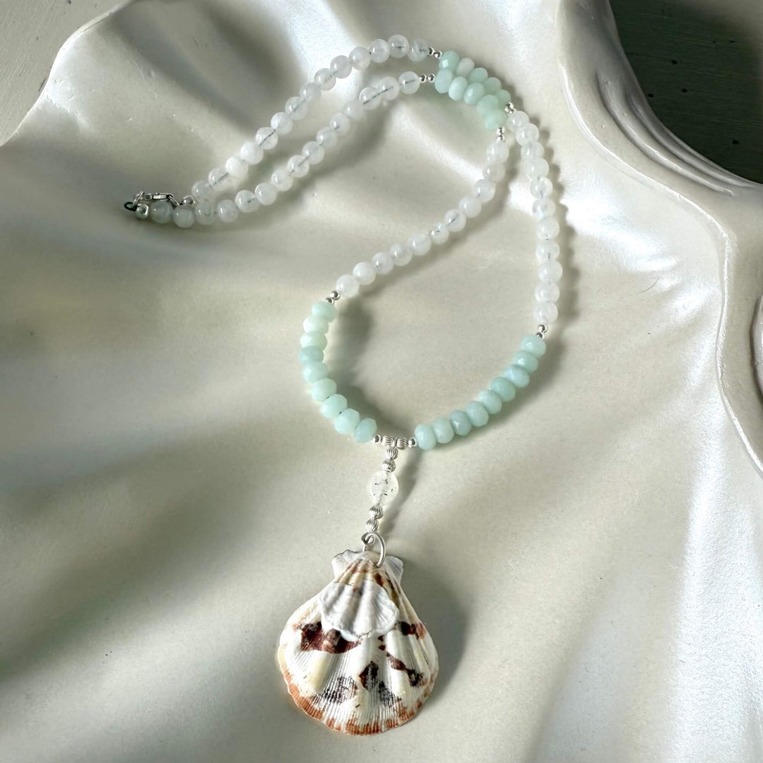 Amazonite & Moonstone Shell Necklace