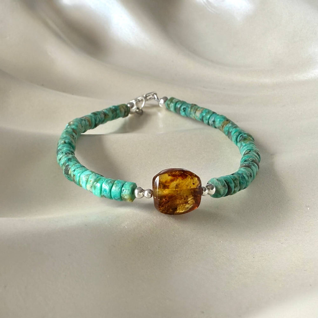 African Turquoise & Amber Bracelet
