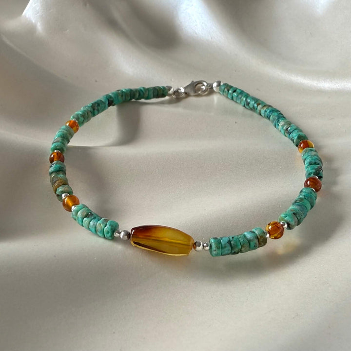 African Turquoise & Amber Anklet
