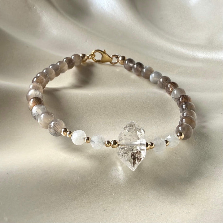 Golden Herkimer, Black Moonstone & Moonstone Bracelet