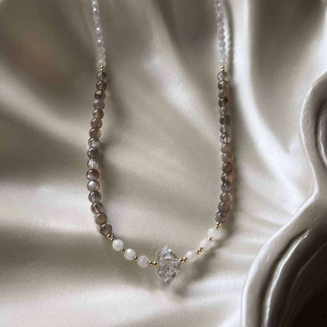 Golden Herkimer, Black Moonstone & Moonstone Necklace