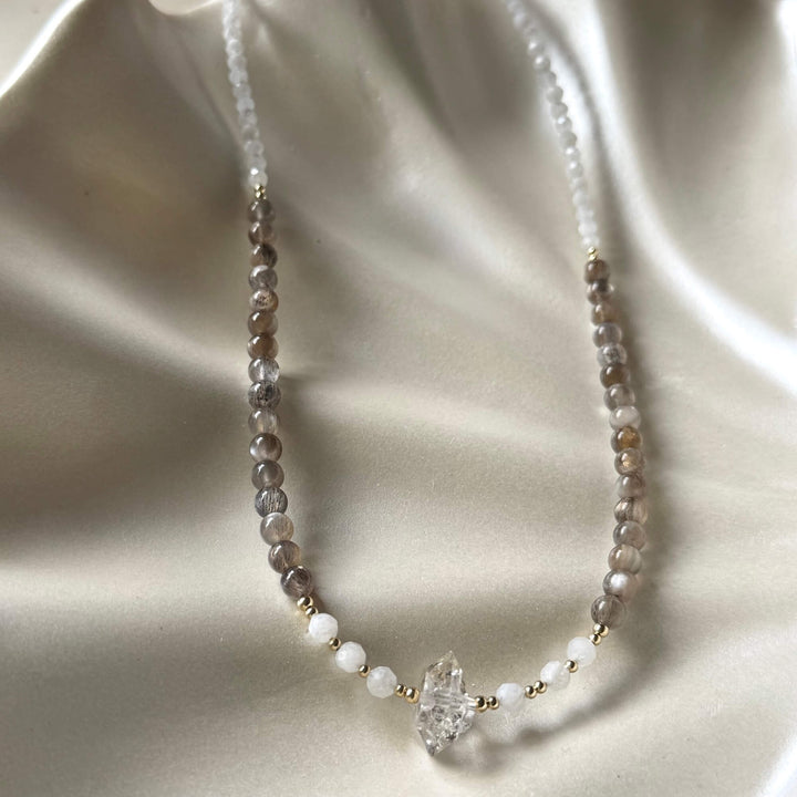 Golden Herkimer, Black Moonstone & Moonstone Necklace