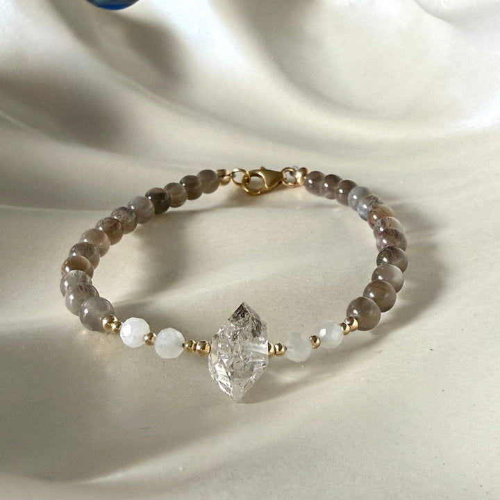Golden Herkimer, Black Moonstone & Moonstone Bracelet