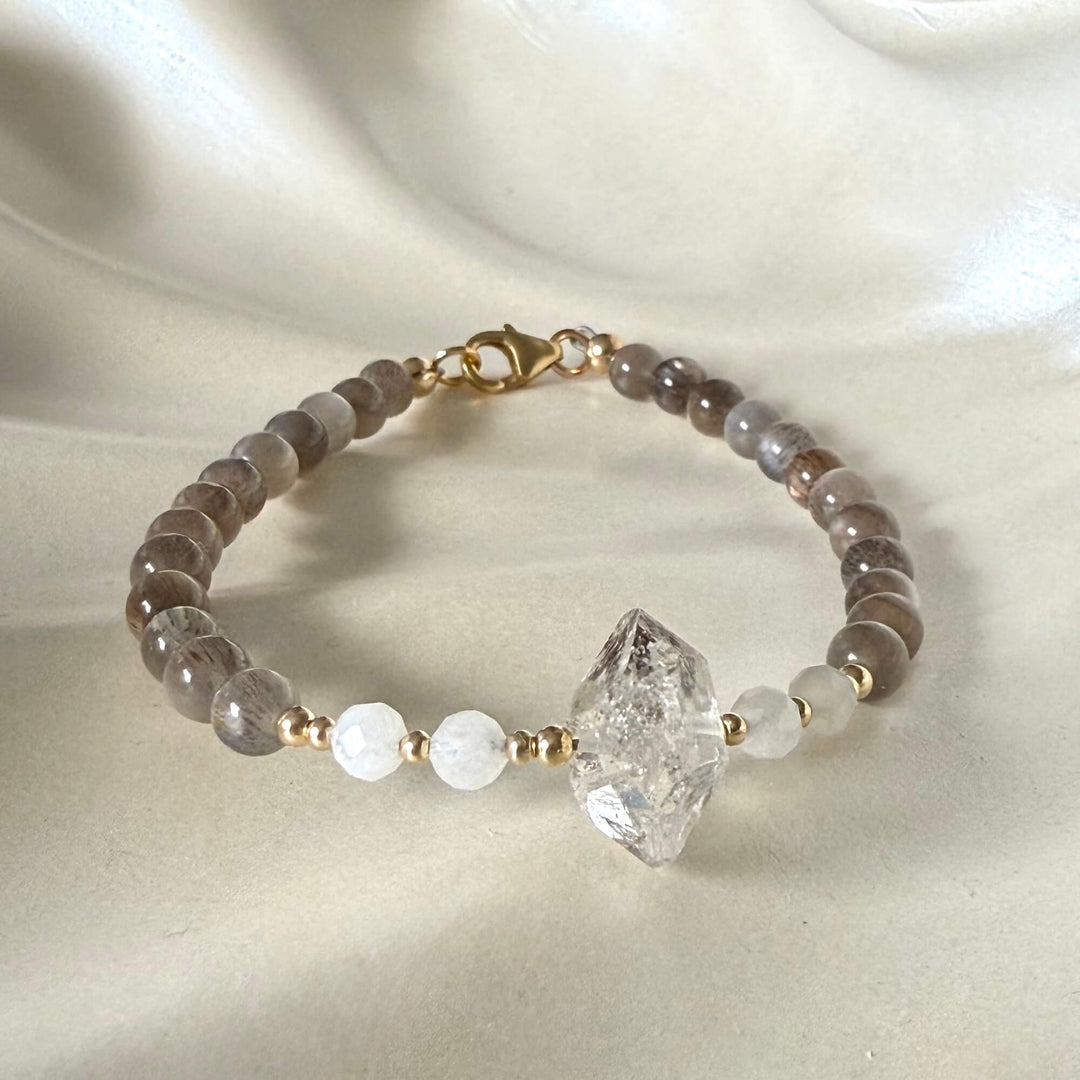 Golden Herkimer, Black Moonstone & Moonstone Bracelet