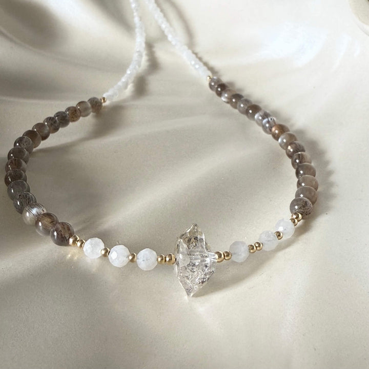 Golden Herkimer, Black Moonstone & Moonstone Necklace