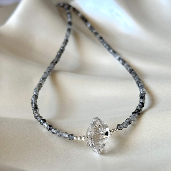 Herkimer Diamond and Tourmalinated Quartz Healing Necklace