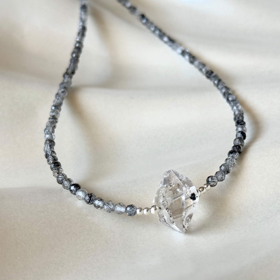 Herkimer Diamond and Tourmalinated Quartz Healing Necklace
