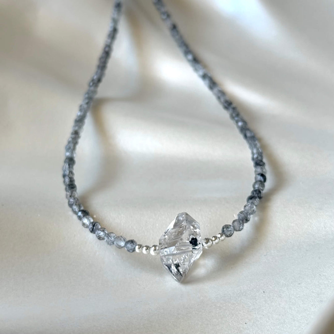 Herkimer Diamond and Tourmalinated Quartz Healing Necklace