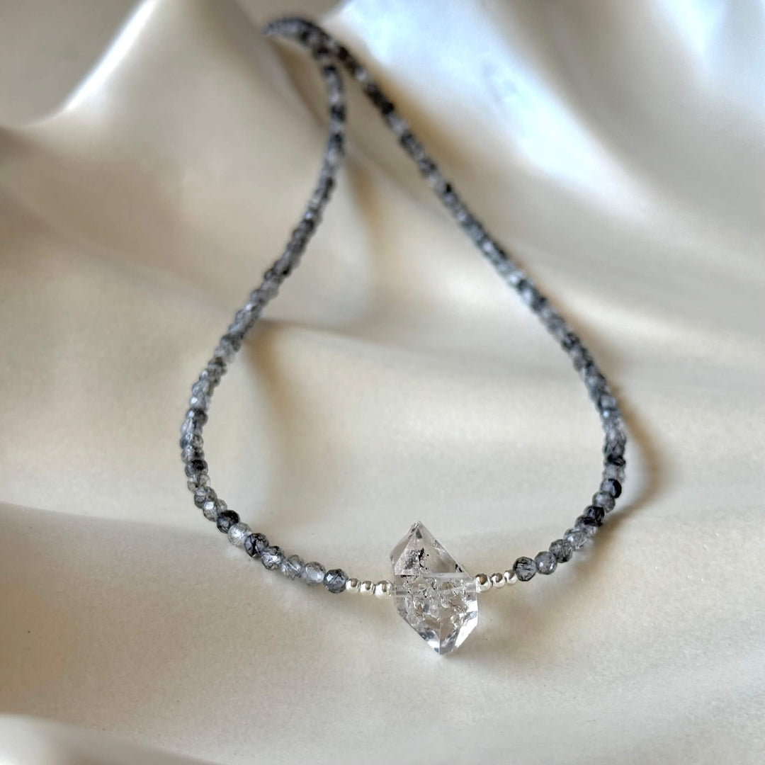 Herkimer Diamond and Tourmalinated Quartz Healing Necklace