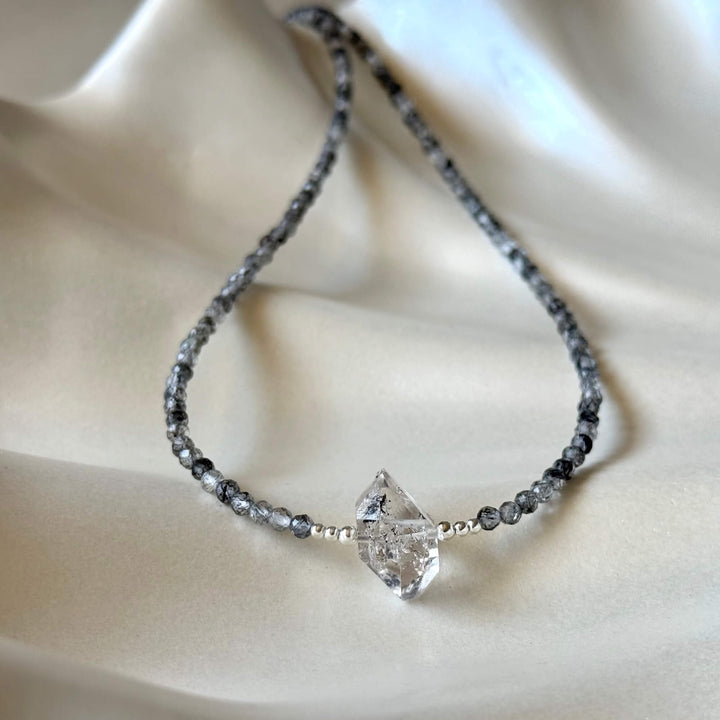 Herkimer Diamond and Tourmalinated Quartz Healing Necklace