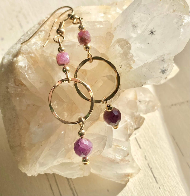 Golden Ruby Pendant Earrings