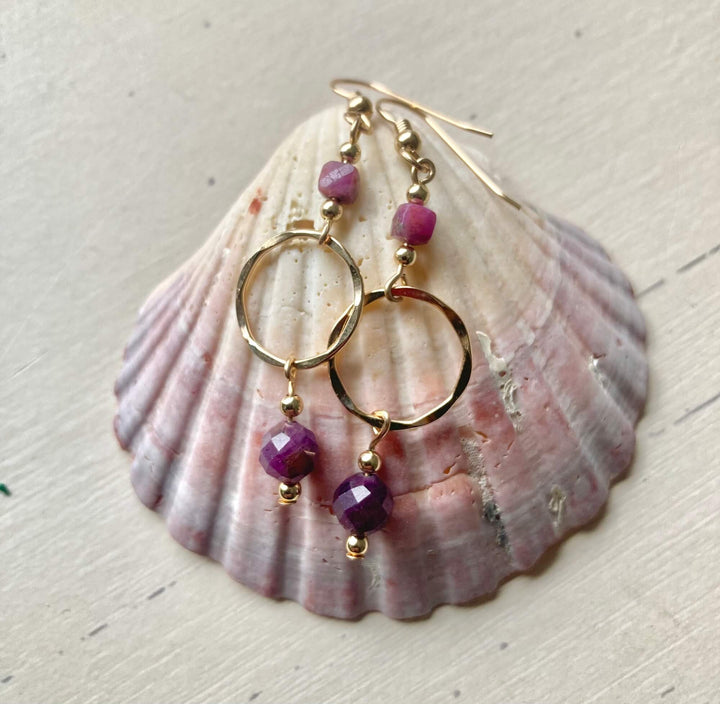 Golden Ruby Pendant Earrings