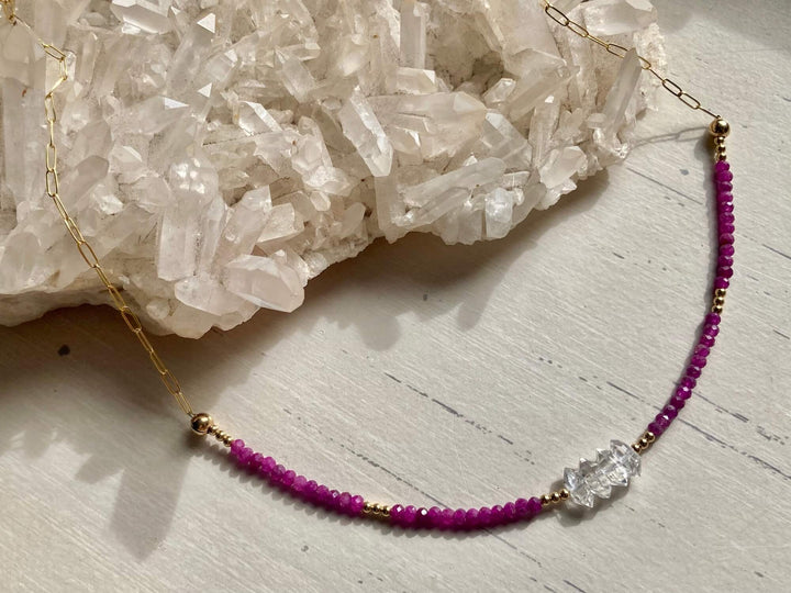 Golden Ruby & Herkimer Diamond Necklace