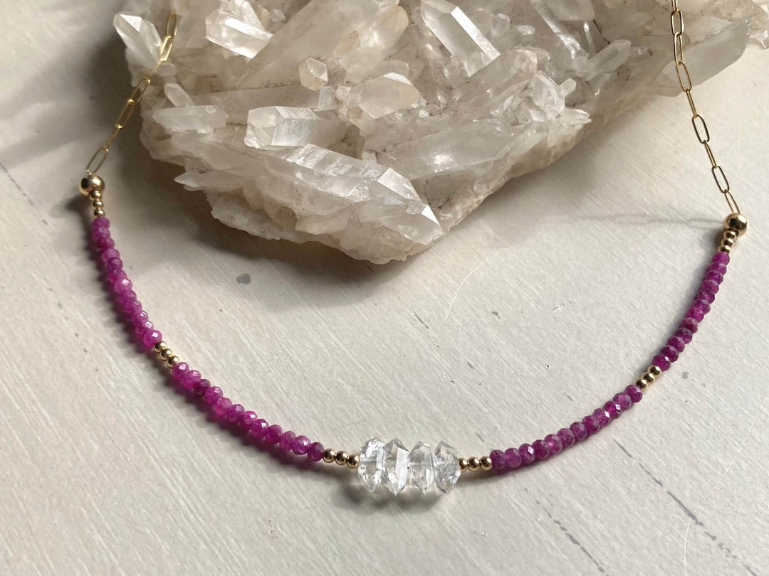 Golden Ruby & Herkimer Diamond Necklace