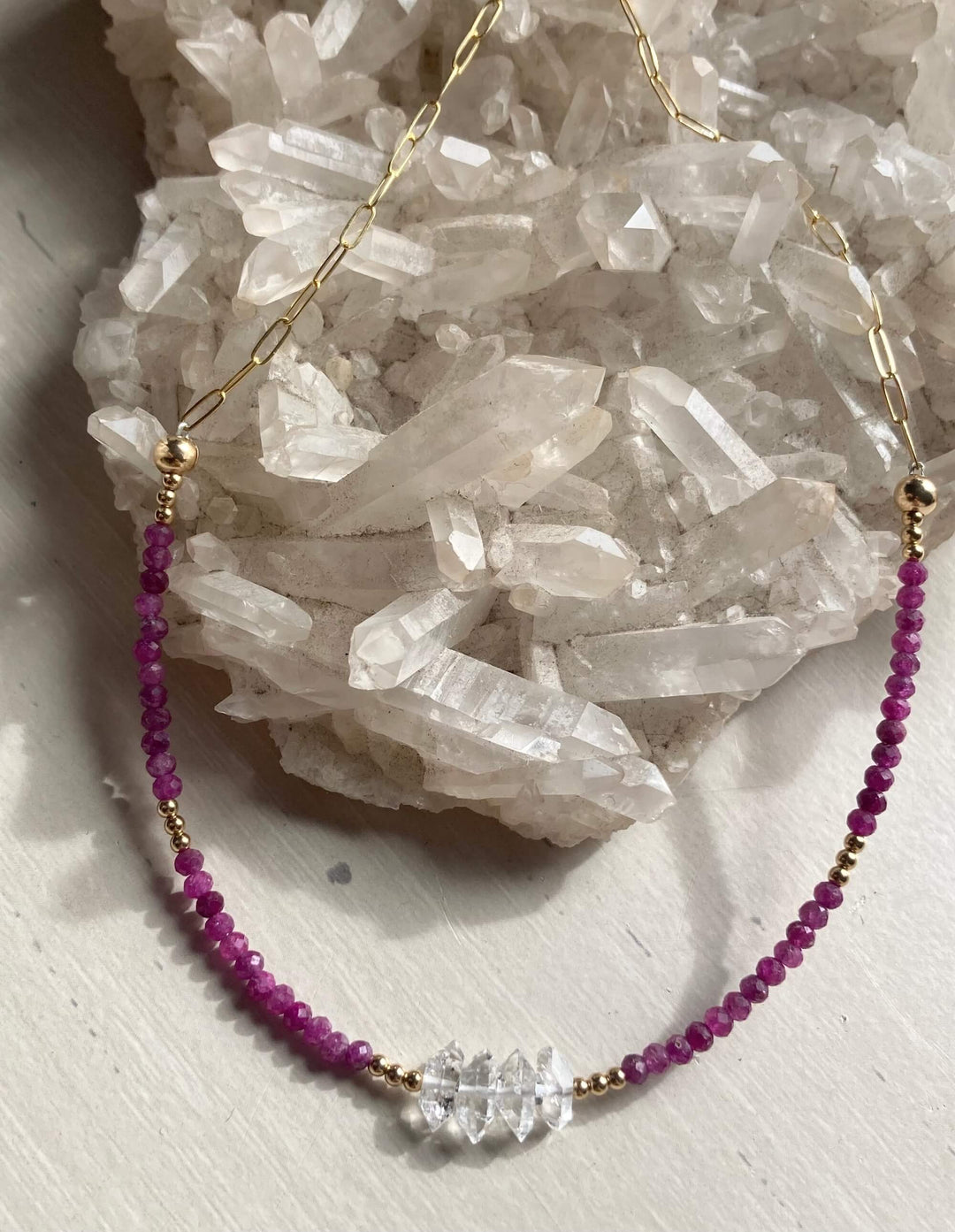 Golden Ruby & Herkimer Diamond Necklace