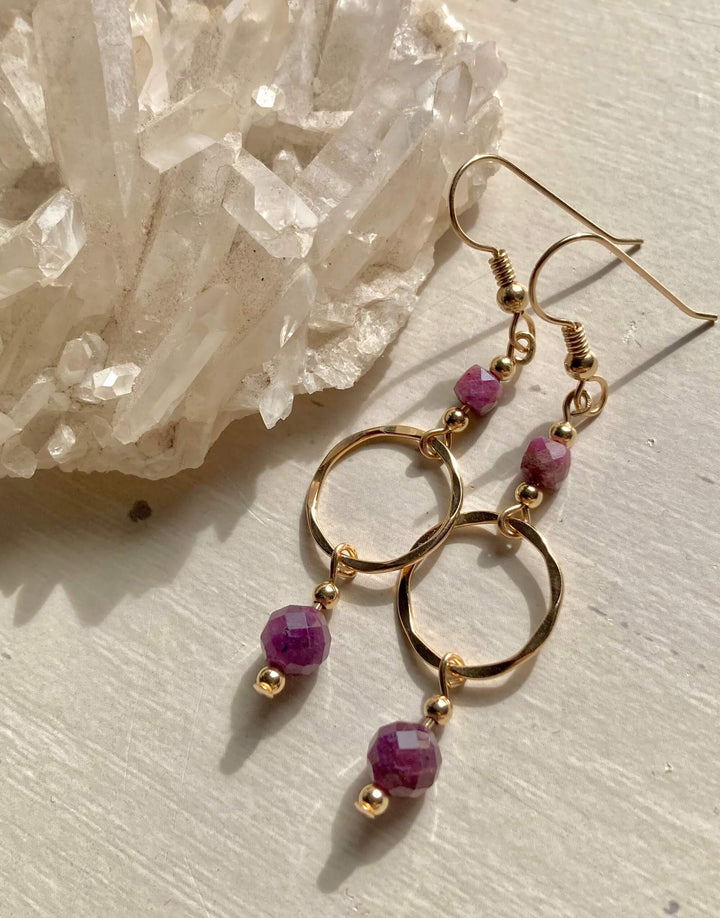 Golden Ruby Pendant Earrings