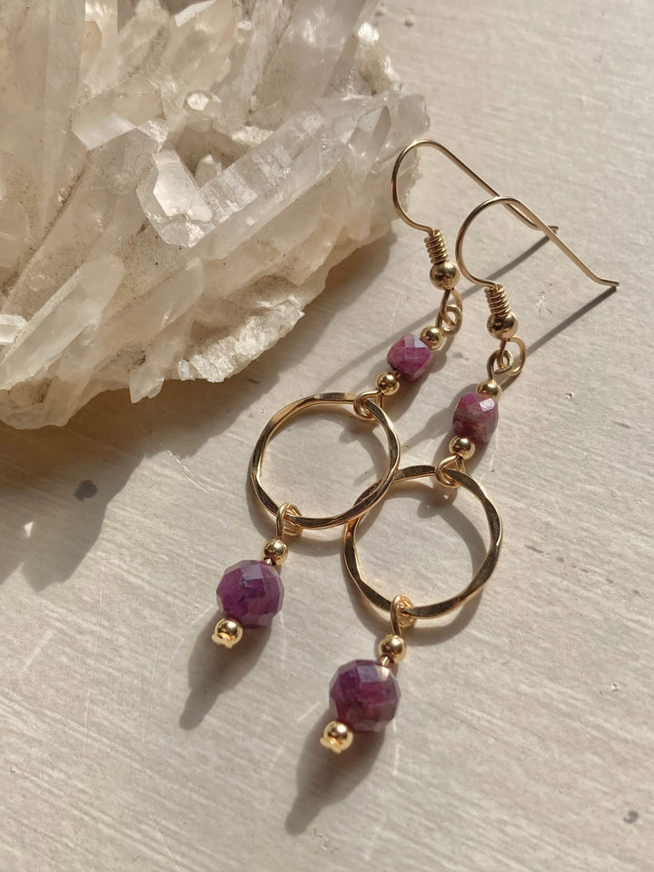 Golden Ruby Pendant Earrings