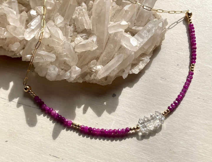 Golden Ruby & Herkimer Diamond Necklace