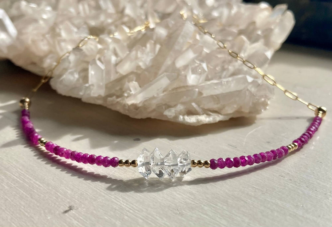 Golden Ruby & Herkimer Diamond Necklace