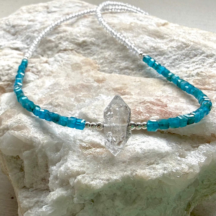 Healers Apatite & Herkimer Diamond One Of A Kind Necklace