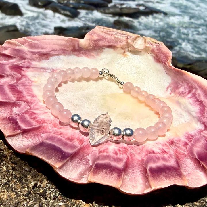 Rose Quartz and Herkimer Diamond Heart Purpose One Of A Kind Bracelet