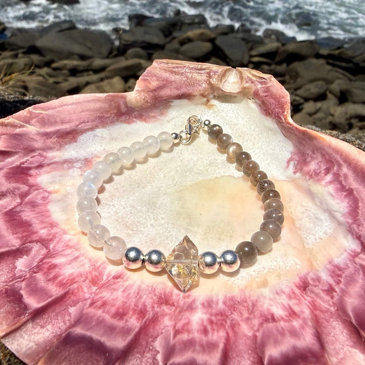 Duality Herkimer, Black Moonstone & Moonstone Bracelet