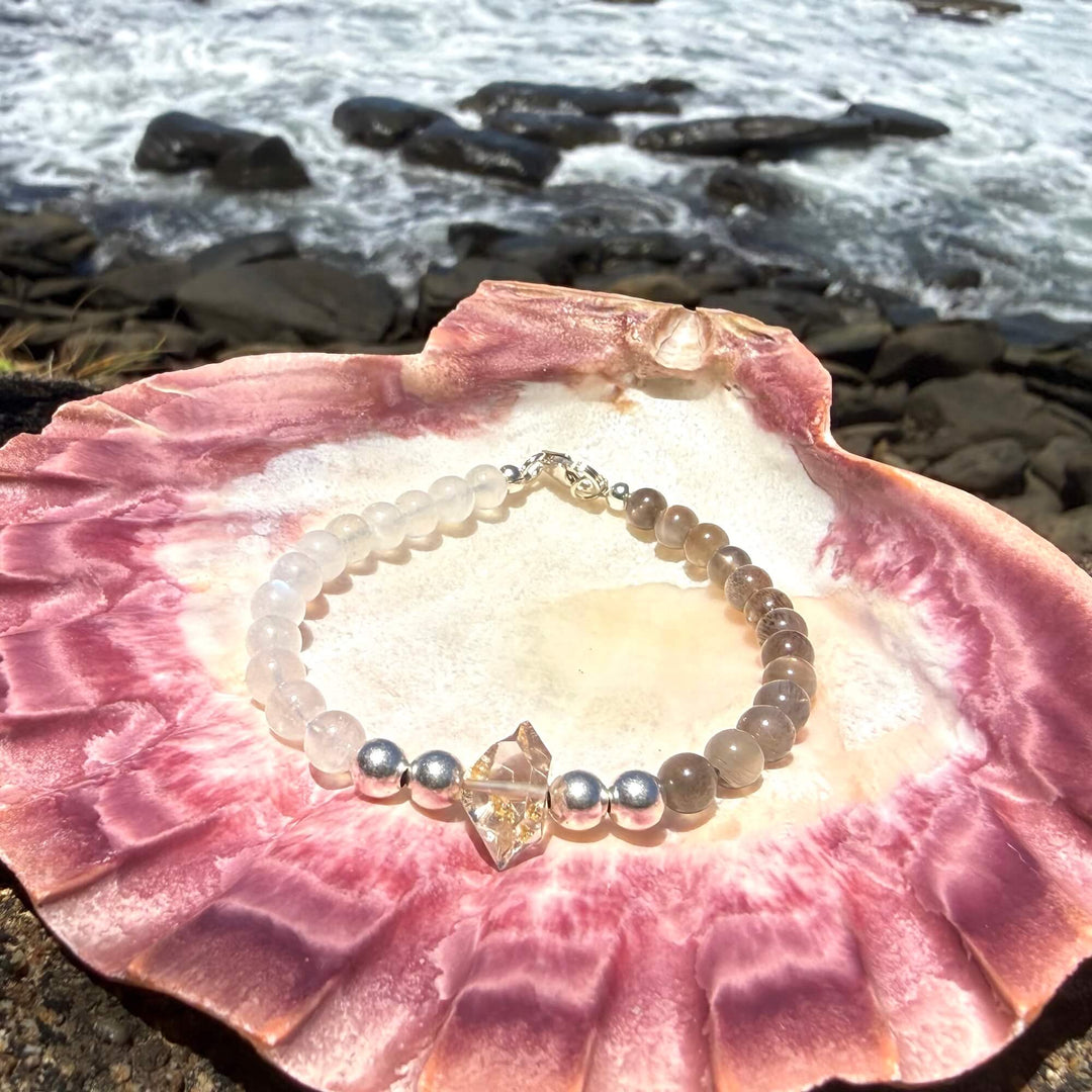 Duality Herkimer, Black Moonstone & Moonstone Bracelet