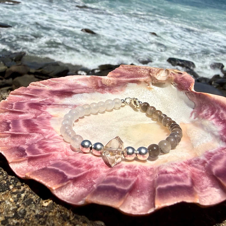 Duality Herkimer, Black Moonstone & Moonstone Bracelet