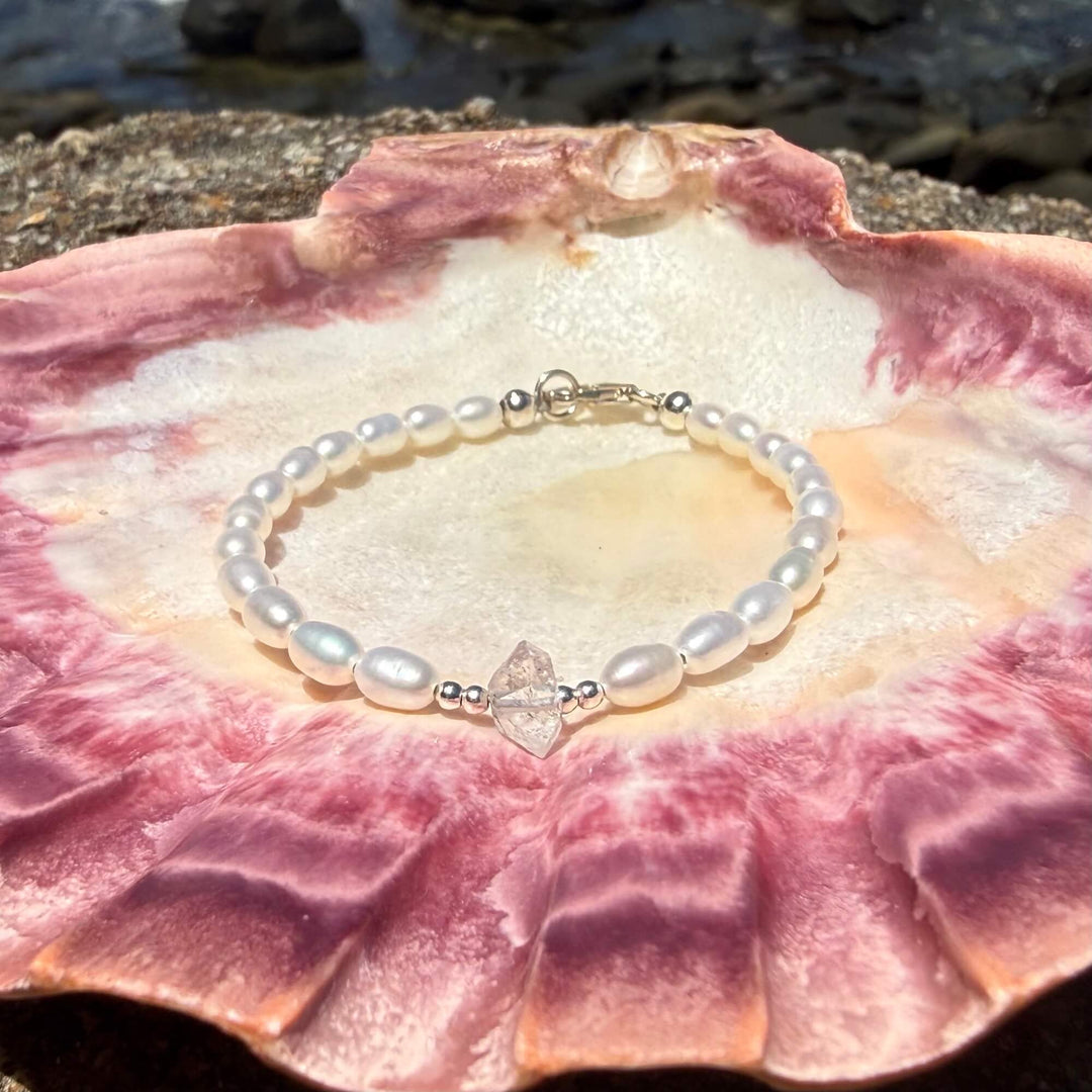 Pearl and Herkimer Diamond One Of A Kind Bracelet