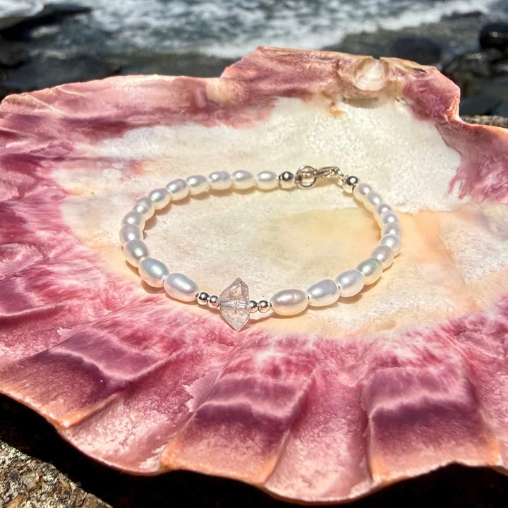 Pearl and Herkimer Diamond One Of A Kind Bracelet