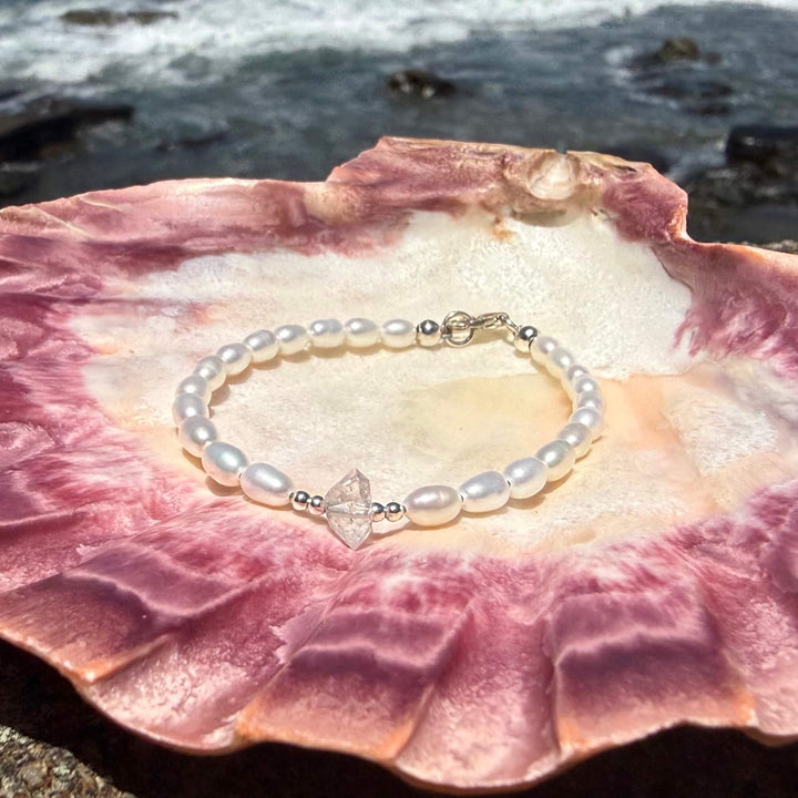 Pearl and Herkimer Diamond One Of A Kind Bracelet