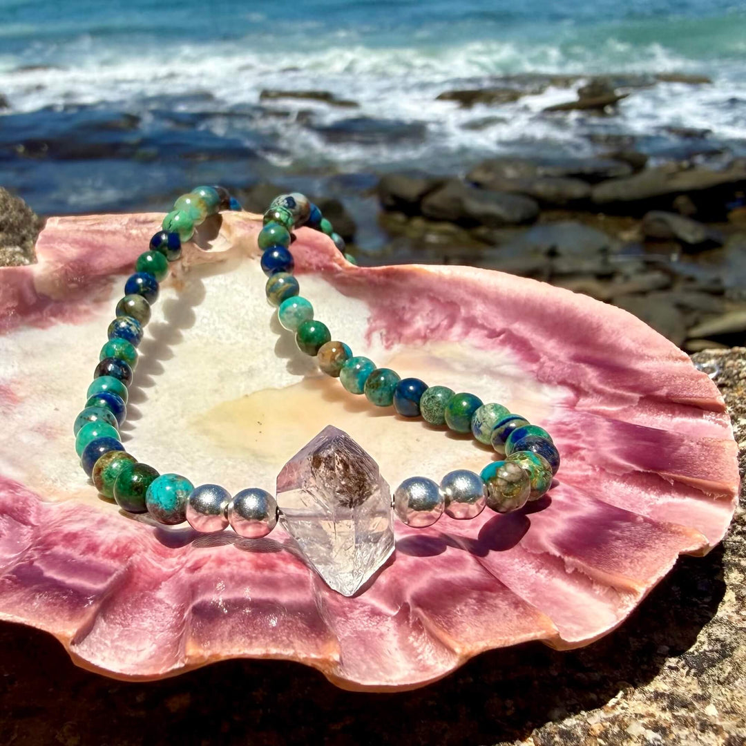 Azurite and Herkimer Diamond Inner Knowing One Of A Kind Necklace