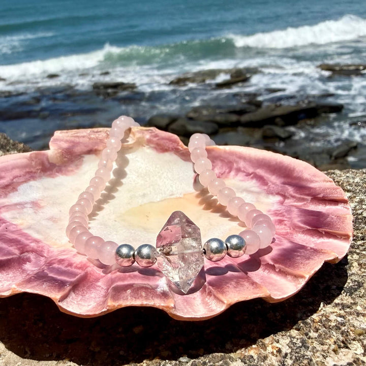 Rose Quartz and Herkimer Diamond Heart Purpose One Of A Kind Necklace