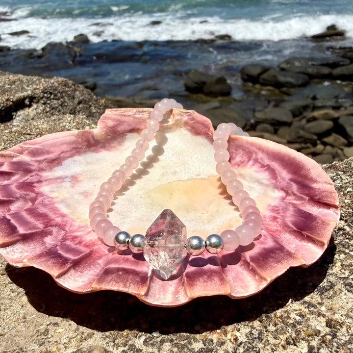 Rose Quartz and Herkimer Diamond Heart Purpose One Of A Kind Necklace