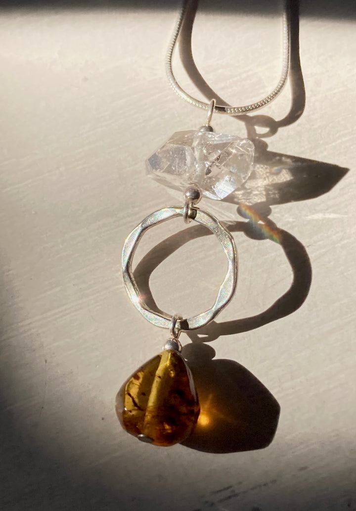 Amber & Herkimer Diamond Necklace