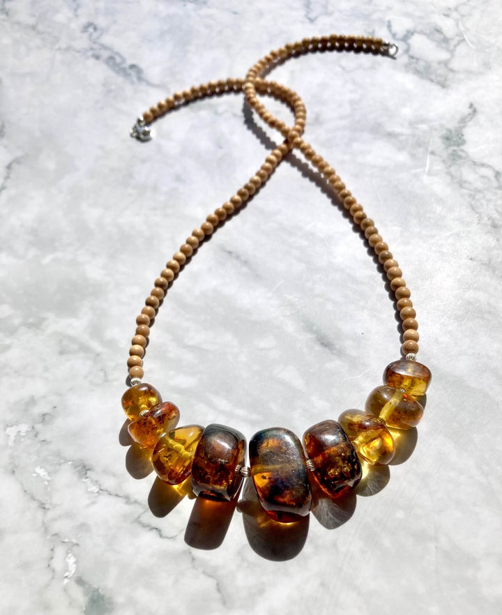 Amber Statement Necklace with Natural Wood