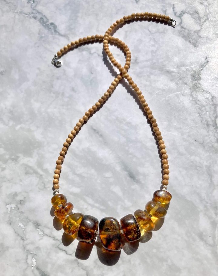 Amber Statement Necklace with Natural Wood